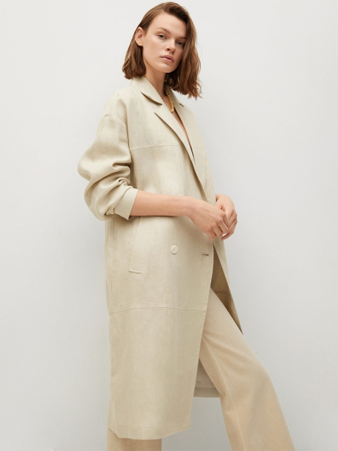

MANGO Women Beige Solid Linen Trench Coat