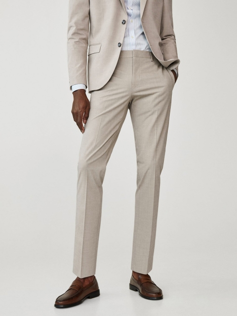 

MANGO MAN Beige Super Slim Fit Formal Trousers