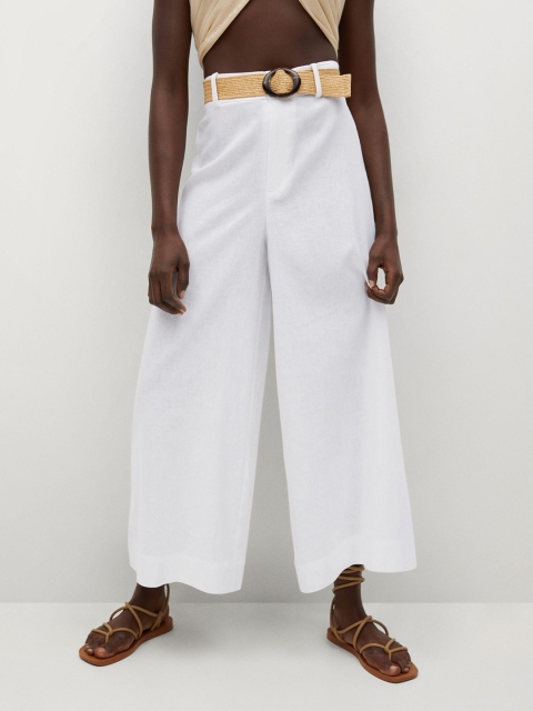 

MANGO Women White High-Rise Culottes Trousers