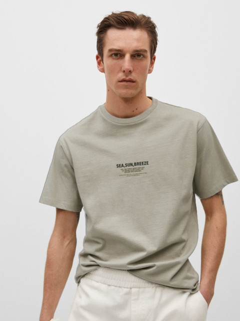 

MANGO MAN Green Printed Sustainable Cotton Pure Cotton T-shirt