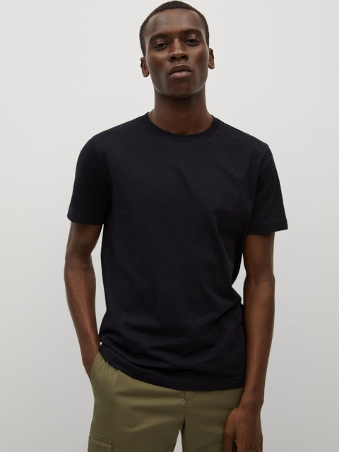 

MANGO MAN Men Black Pure Cotton T-shirt