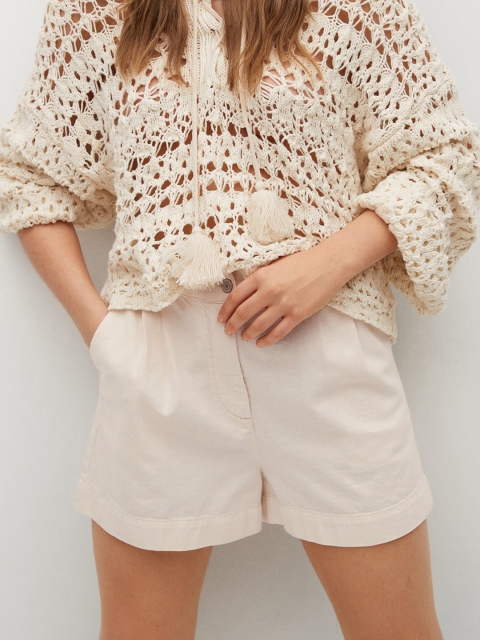 

MANGO Women Beige Solid Pure Cotton Sustainable Regular Shorts