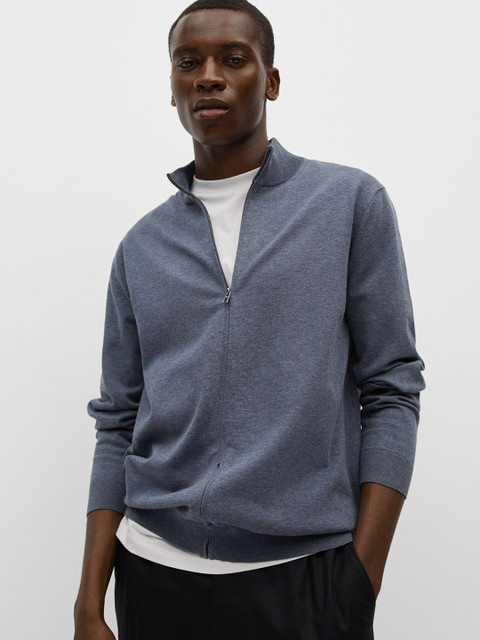 

MANGO MAN Men Blue Solid Cardigan