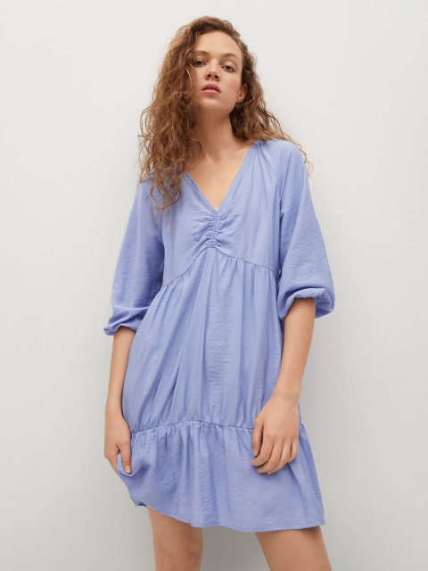 

MANGO Blue Solid A-Line Sustainable Dress