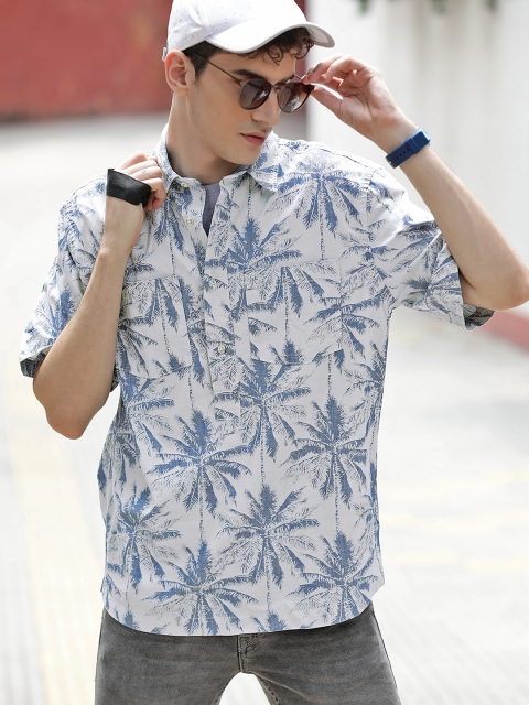 

MANGO MAN Men White Floral Printed Cotton Sustainable Casual Shirt