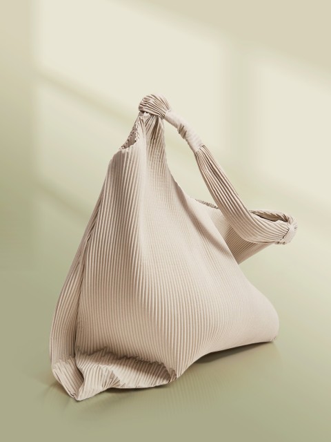 

MANGO Beige Pleated Shopper Shoulder Bag