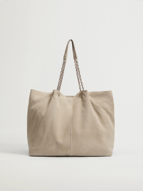 

MANGO Beige Bovine Leather Solid Structured Shoulder Bag