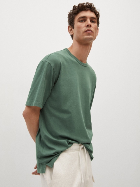 

MANGO MAN Green Relaxed Fit Drop-Shoulder Sleeves Sustainable Cotton Pure Cotton T-shirt