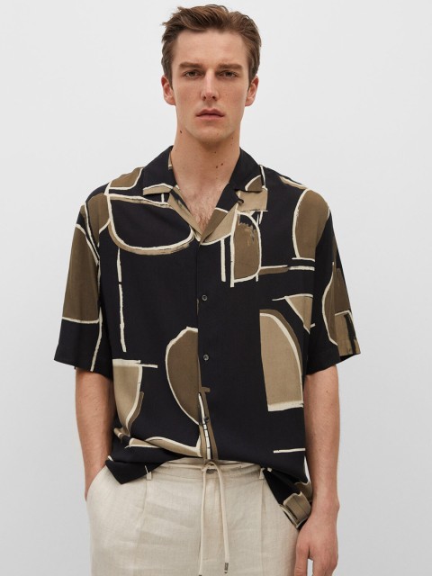 

MANGO MAN Black & Brown Opaque Printed Casual Shirt
