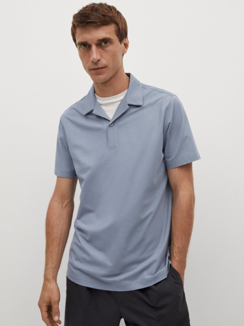 

MANGO MAN Blue Thermoregulating Cuban Collar T-shirt