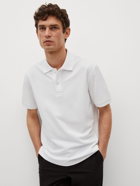 

MANGO MAN White Thermoregulating Solid Polo Collar T-shirt