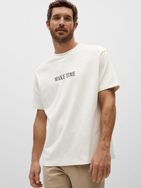 

MANGO MAN White Relaxed Fit Drop-Shoulder Sleeves Sustainable Cotton Pure Cotton T-shirt
