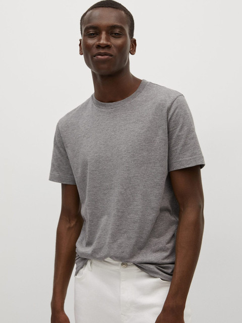 

MANGO MAN Men Grey Melange Solid Sustainable T-Shirt