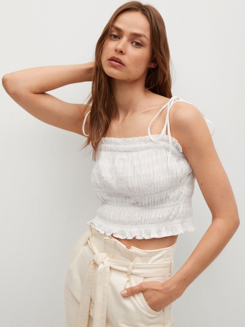 

MANGO White Smocked Crop Top