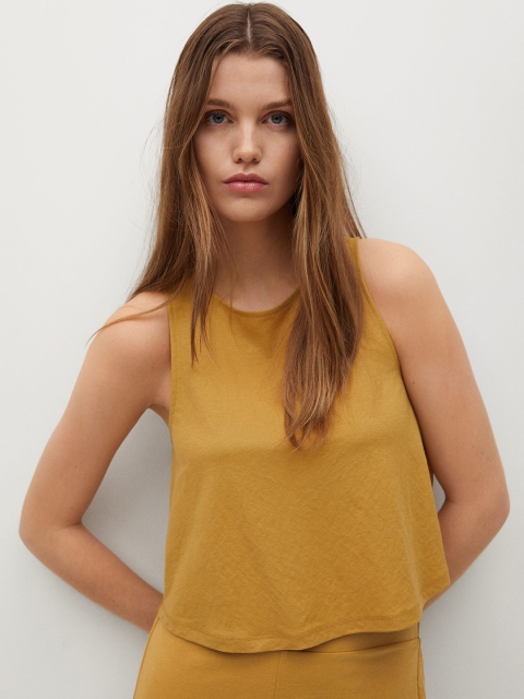 

MANGO Mustard Brown Solid Regular Top
