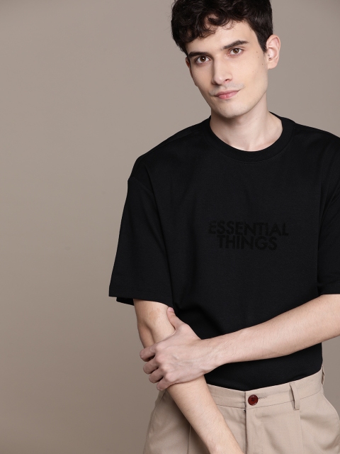 

MANGO MAN Black Solid Pure Cotton Sustainable T-shirt