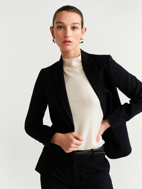 

MANGO Women Black Tailored Fit Solid Smart Casual Blazer