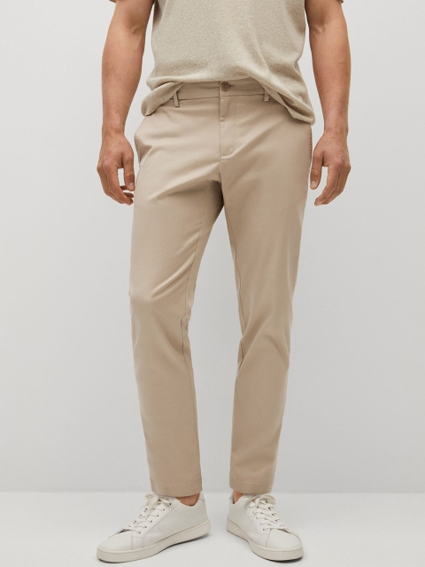 

MANGO MAN Men Beige Tapered Fit Cropped Trousers