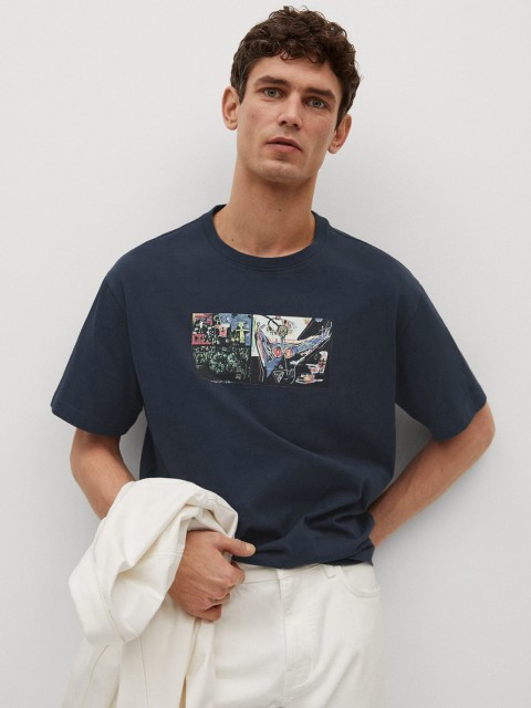 

MANGO MAN Jean-Michel Basquiat Collection Navy Sustainable Pure Cotton Printed Pure Cotton T-shirt, Navy blue