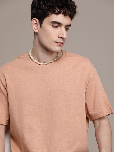 

MANGO MAN Peach-Coloured Solid Sustainable T-shirt