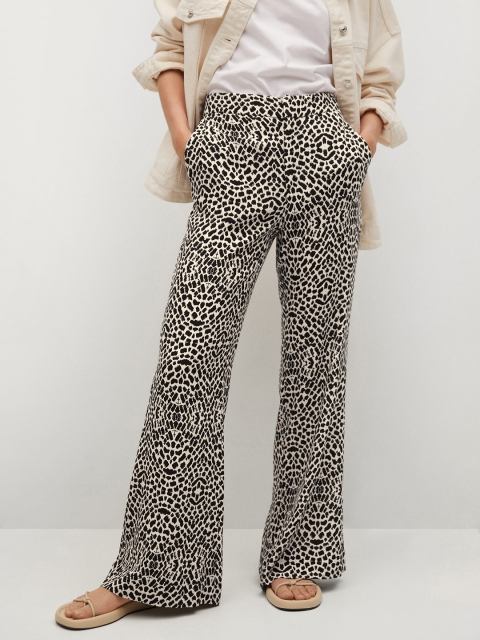 

MANGO Women Cream-Coloured Animal Printed Parallel Trousers