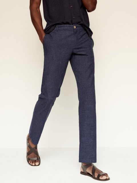 

MANGO MAN Blue Sustainable Pure Linen Checked Slim Fit Trousers