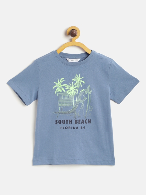 

Mango Kids Boys Blue & Green Tropical Print Organic Cotton Sustainable T-shirt