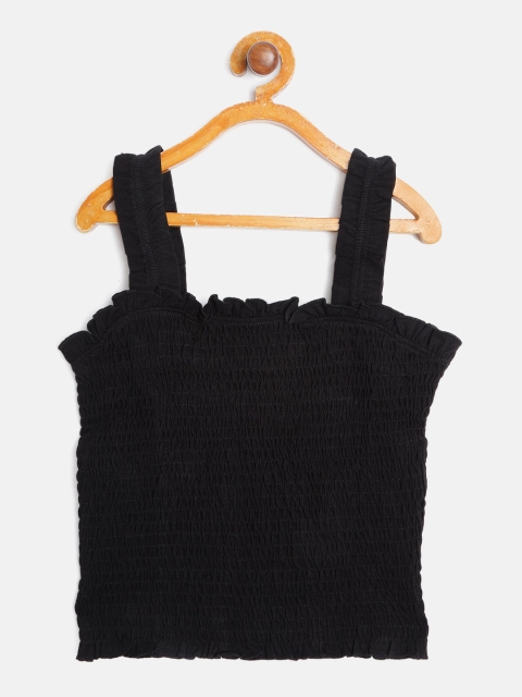 

Mango Kids Girls Black Cotton Smocked Fitted Top