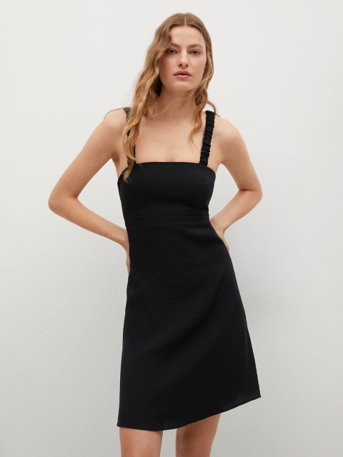 

MANGO Women Black Solid A-Line Dress