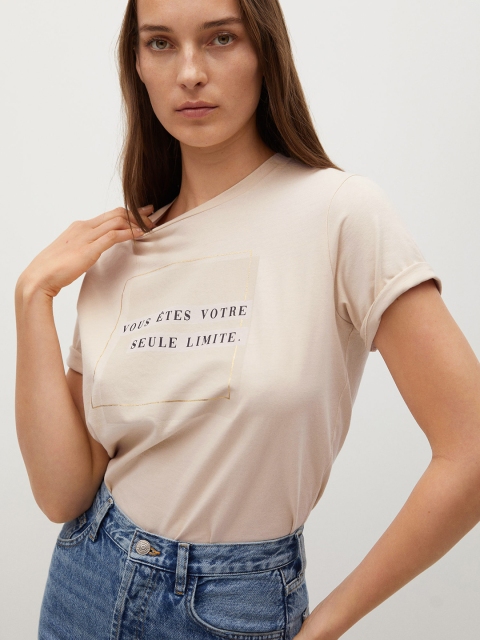 

MANGO Women Pink Typography Print Organic Cotton Pure Cotton T-shirt