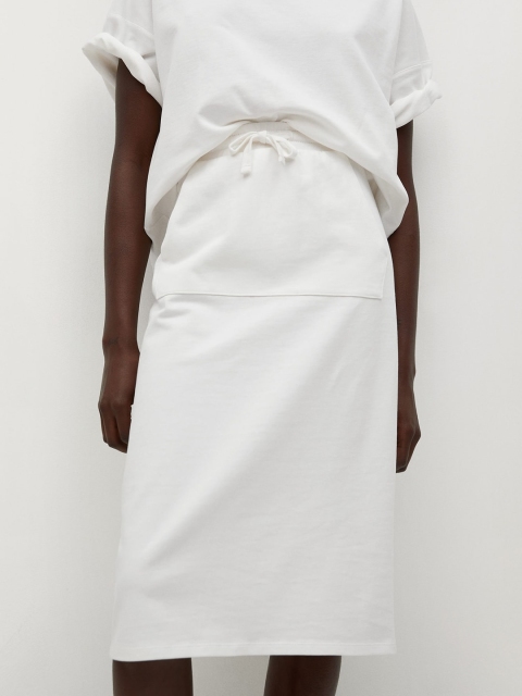 

MANGO Women White Pure Cotton Solid Straight Skirt