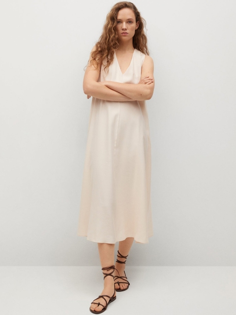 

MANGO Cream-Coloured Solid A-Line Midi Dress