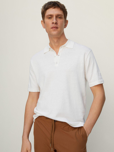 

MANGO MAN White Sustainable Solid Polo Collar T-shirt