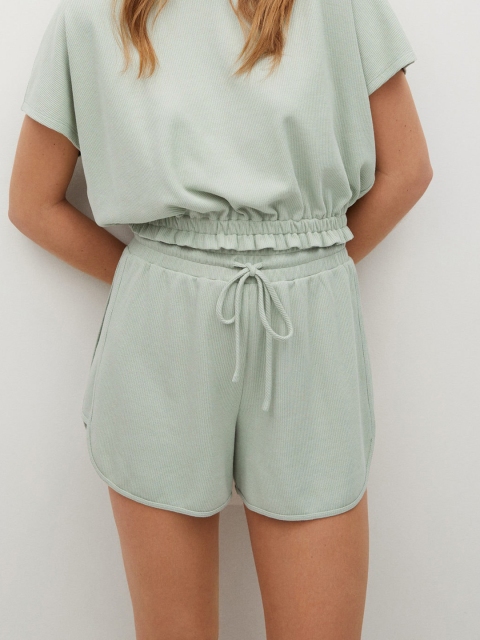

MANGO Women Green Ribbed Hot Pants