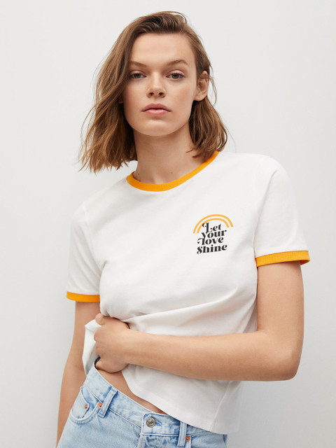 

MANGO Women White Organic Cotton Pure Cotton T-shirt