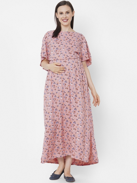 

Mystere Paris Women Pink Floral Maternity Maxi Dress