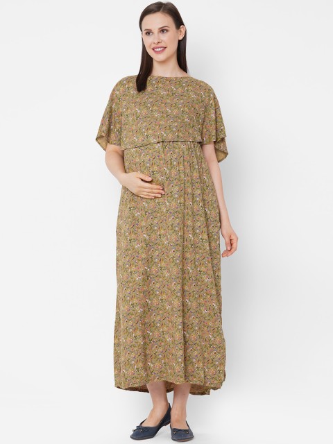 

Mystere Paris Women Green Floral Maternity Maxi Dress