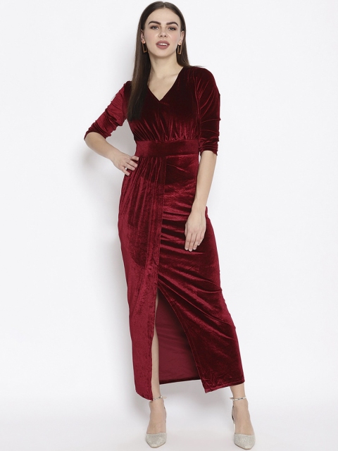 

iki chic Women Red Velvet Maxi Party Dress
