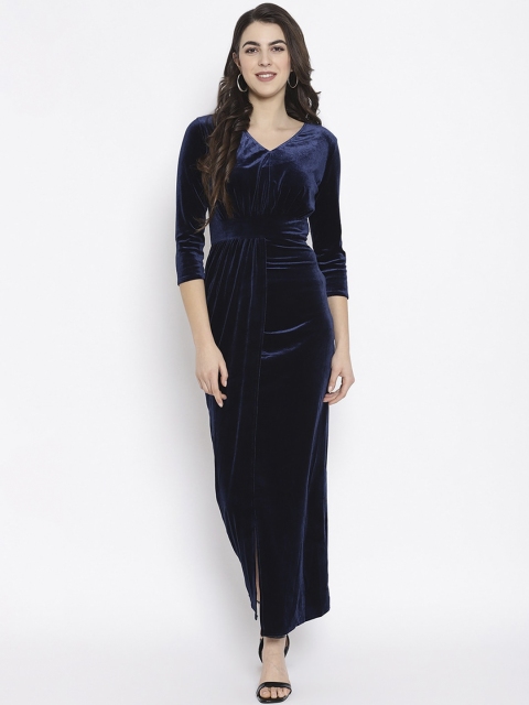 

iki chic Women Blue Velvet Maxi Party Dress