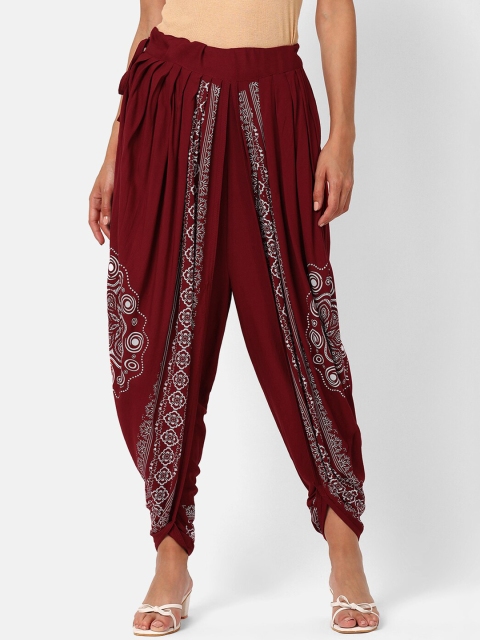 

V2 Value & Variety Women Maroon & White Printed Straight-Fit Harem Pants