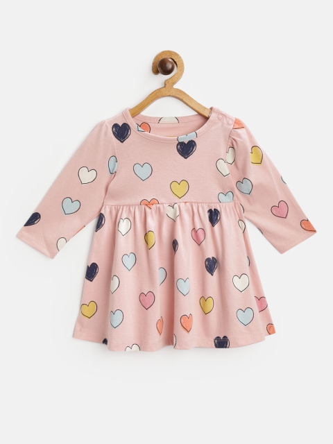 

Marks & Spencer Girls Peach-Coloured Pure Cotton Heart Printed Sustainable A-Line Dress