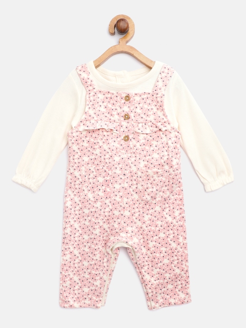 

Marks & Spencer Kids Sustainable Off White & Pink Solid Bodysuit with Printed Dungarees