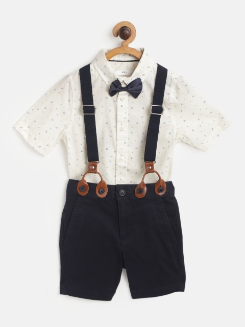 

Marks & Spencer Boys White & Navy Blue Geometric Print Sustainable Shirt & Chino Shorts