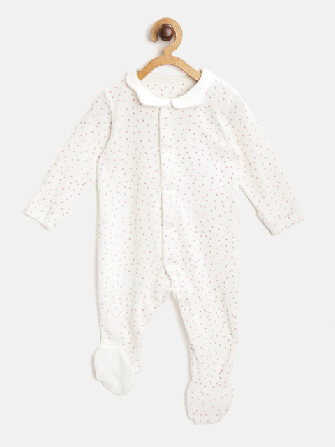 

Marks & Spencer Kids White & Pink Ditsy Polka Dots Printed Sustainable Sleepsuit