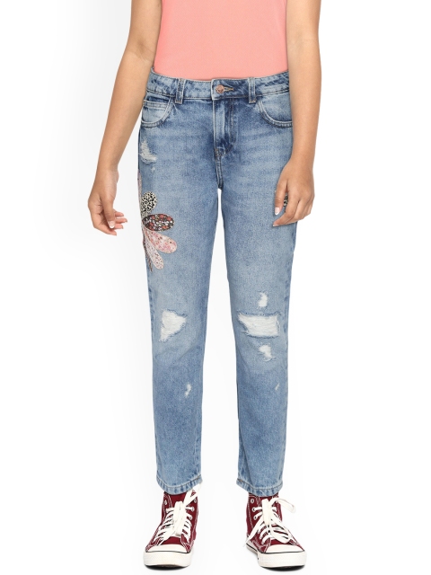

Marks & Spencer Girls Blue Sustainable Highly Distressed Light Fade Applique Jeans
