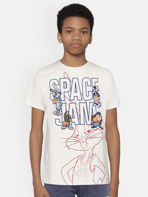 

Marks & Spencer Boys White & Navy Blue Cotton Looney Tunes Printed T-shirt