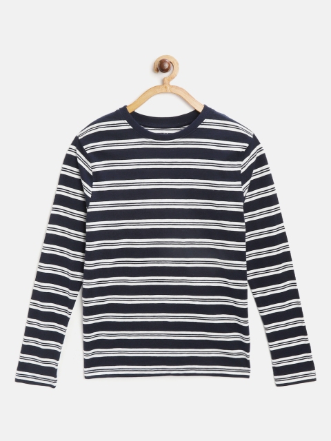 

Marks & Spencer Boys Navy Blue & White Cotton Striped Sustainable T-shirt