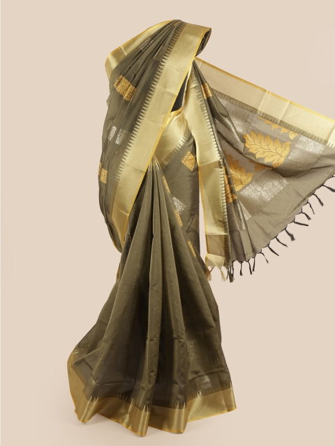 

Pothys Green & Gold-Toned Ethnic Motifs Silk Cotton Saree