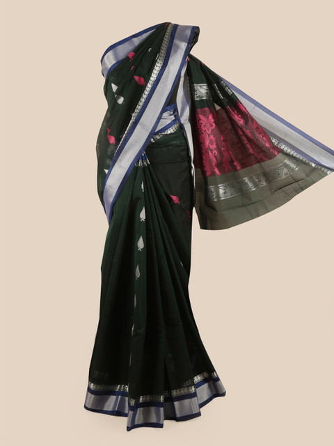 

Pothys Green & Silver-Toned Ethnic Motifs Silk Cotton Saree