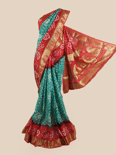 

Pothys Sea Green & Red Printed Art Silk Saree